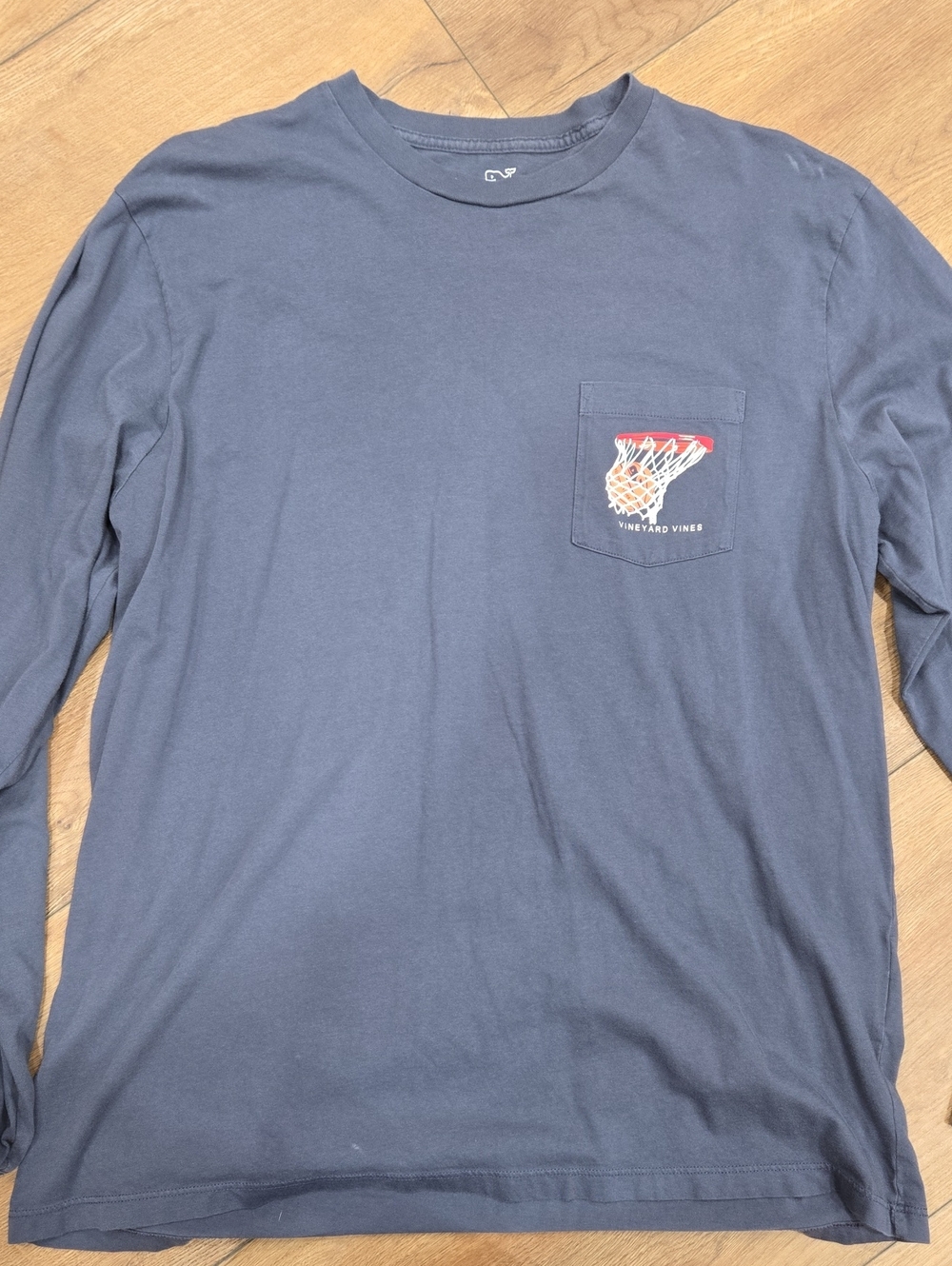 Vineyard Vines Navy Long-Sleeve Pocket Tee with Basketball Hoop Graphic